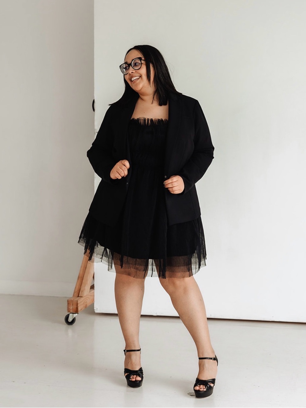 H&M Black Strapless Ruffle-Trim Mini Dress